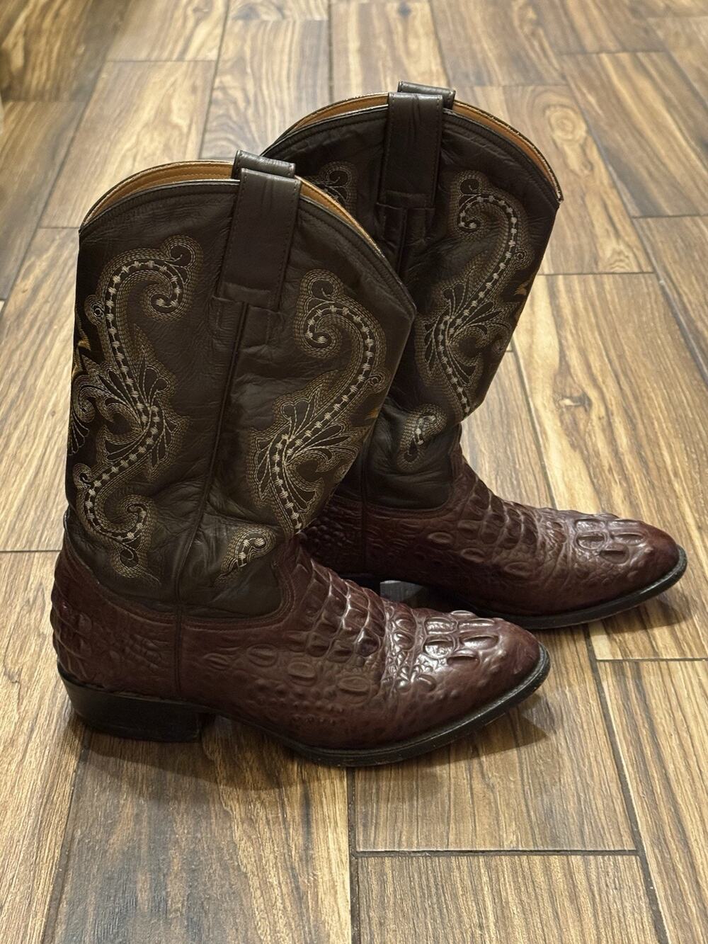 Rogers Boots Men’s 8.5 Brown Textured Leather Western Cowboy Boots Embroidered